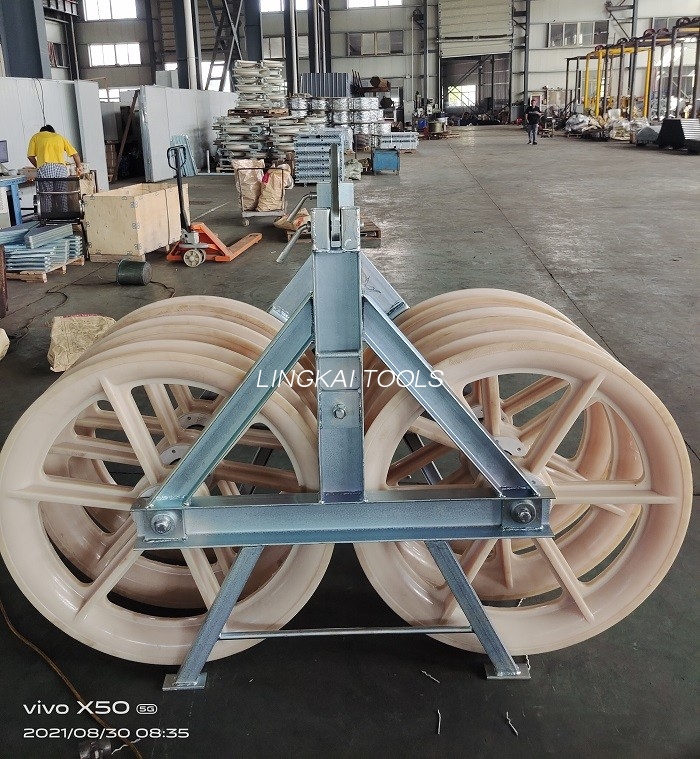 Tandem Sheaves Pulley Blocks Kanggo Stringing 2 Utawa 3 Konduktor