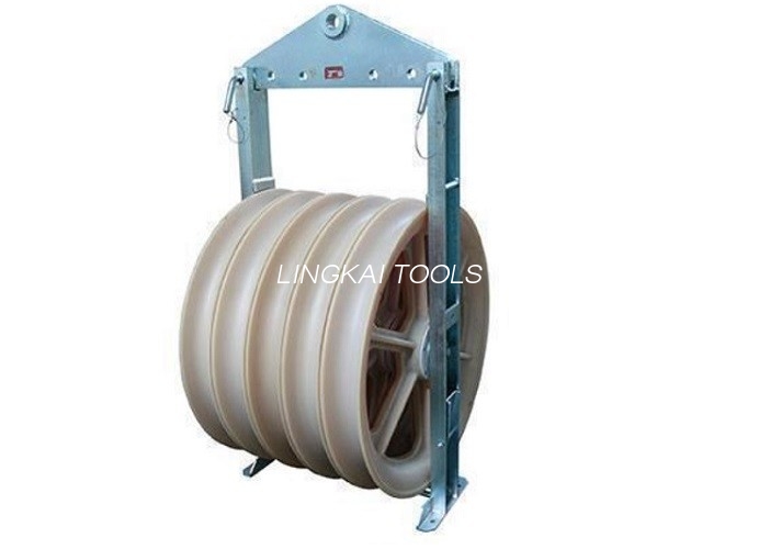 Cabuk Kabel Baja Cast Narik Pulley Three Three Stringing Blok Kanggo Konduktor