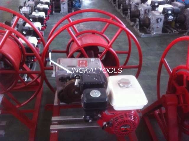 Mesin Bensin Kabel Winch Puller 5 Ton Kanggo Konduktor Njupuk Up / Stringing